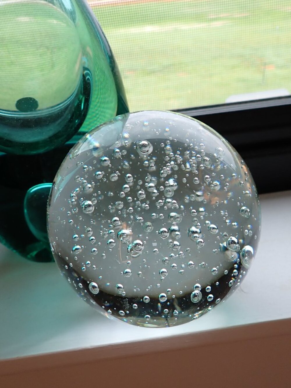 Art Glass Round Ball Shape Controlled Bubbles Polished Clear Glass Heavy